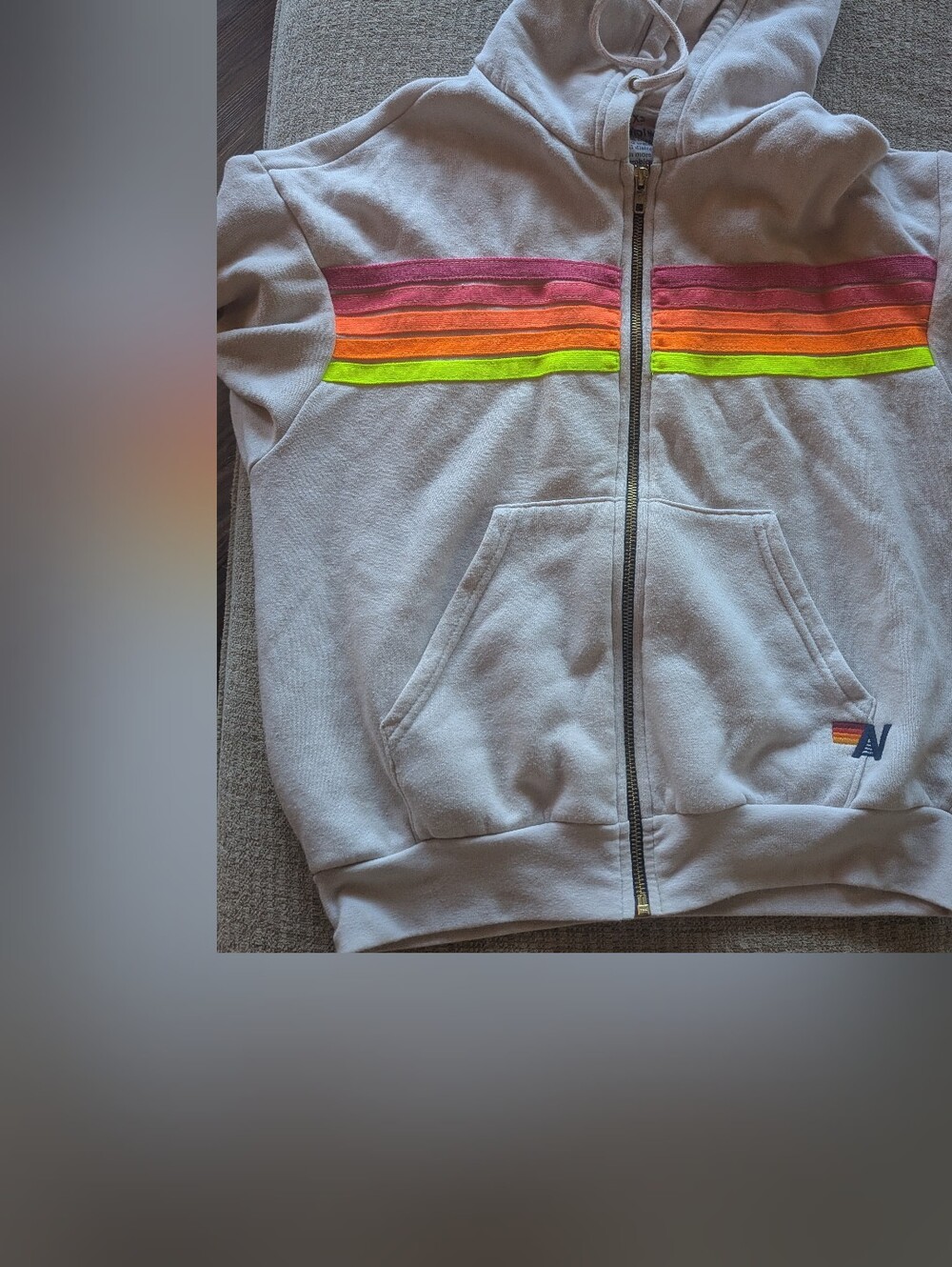 Aviator Nation Neutral Zip Joggers with Pink-Orange-Neon Stripe